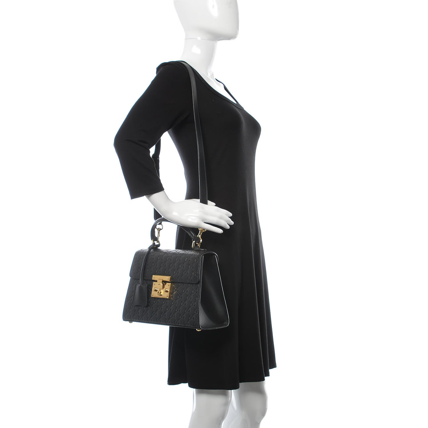 Guccissima Signature Small Padlock Top Handle Bag Black