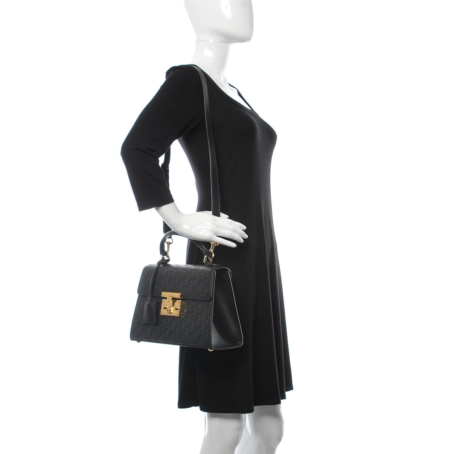 Gucci Guccissima Signature Small Padlock Top Handle Bag Black 2 of 10