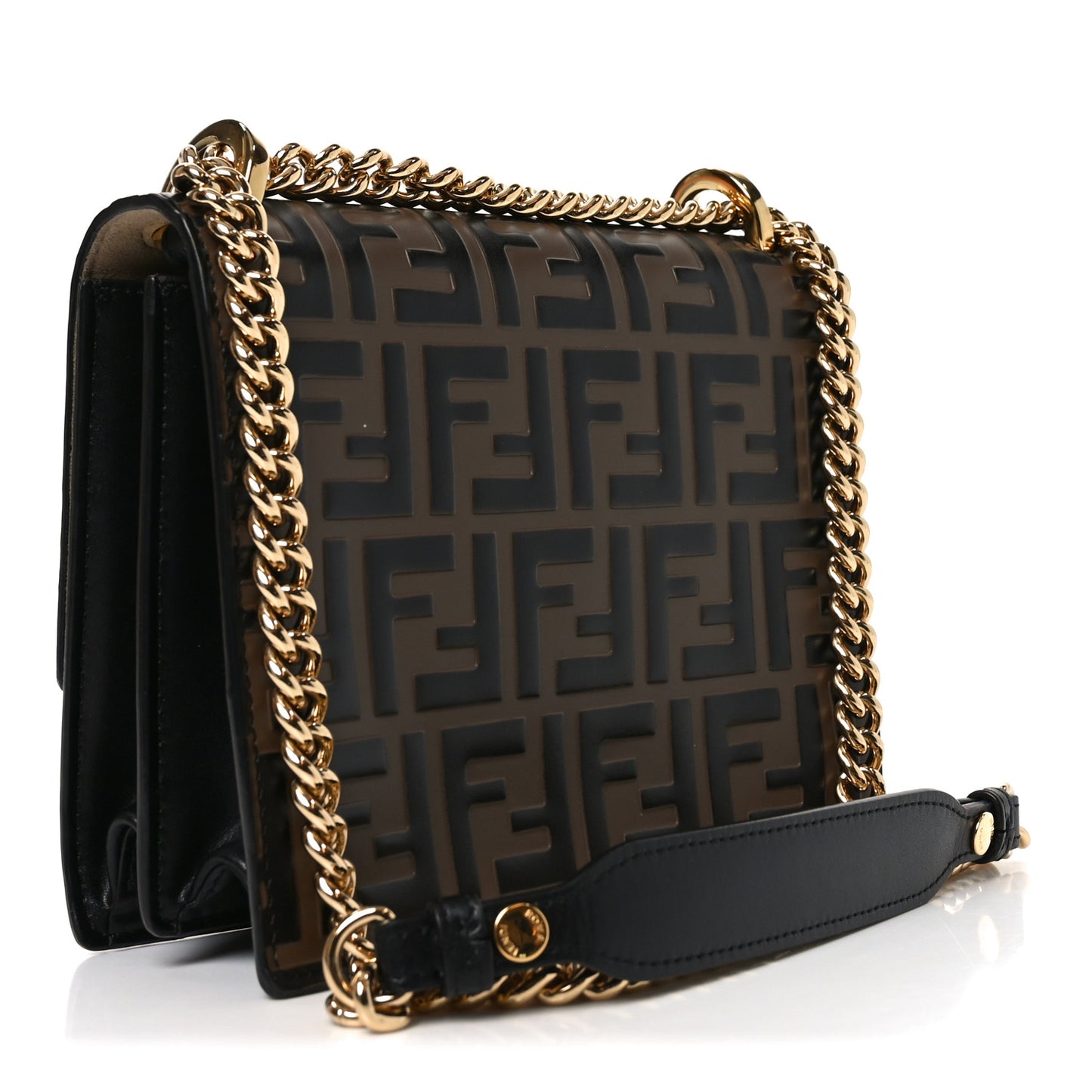 Vitello Liberty Bi-Color FF 1974 Embossed Small Kan U Shoulder Bag Maya Black