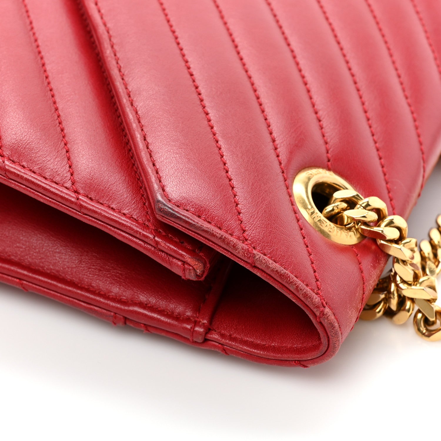 Saint Laurent Smooth Calfskin Matelasse Chevron Large Monogram Satchel Lipstick Red 19 of 20