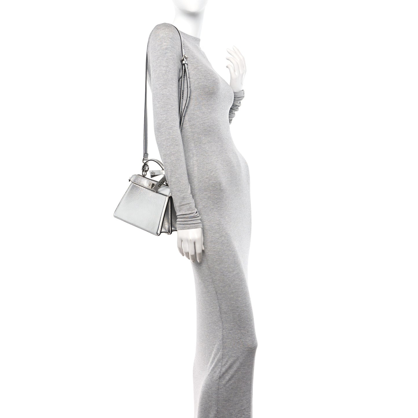 X MARC JACOBS Vitello Catalan Mirror Petite Peekaboo I SEE U Satchel Argento