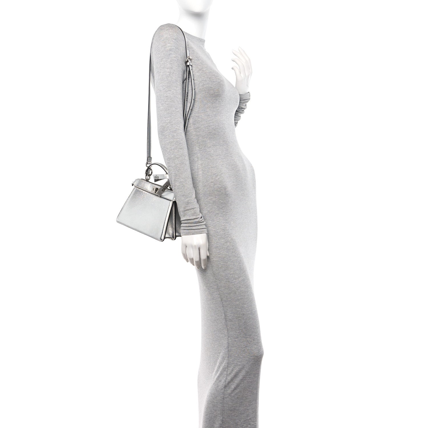 Fendi X MARC JACOBS Vitello Catalan Mirror Petite Peekaboo I SEE U Satchel Argento 2 of 11