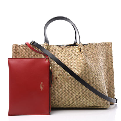 Valentino Garavani Raffia Medium Vlogo Escape Shopper Natural Black Rouge 2 of 11