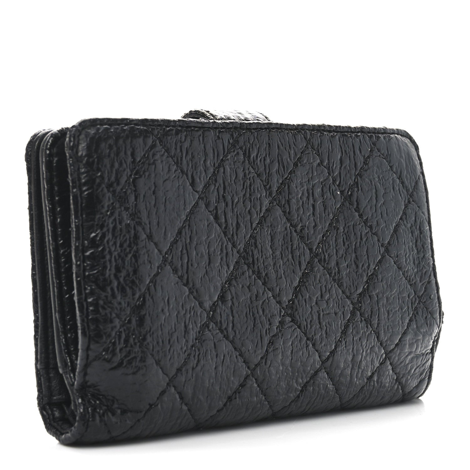 Chanel Crinkled Patent Quilted Zipped Pocket Wallet Black 3 of 8