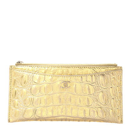 Chanel Metallic Calfskin Crocodile Embossed Cocodile Zip Pouch Gold 1 of 8
