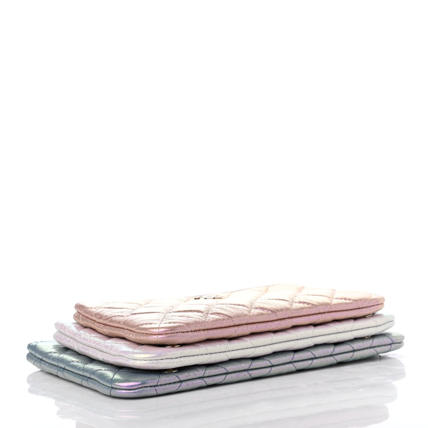 Iridescent Crumpled Calfskin Trio Cosmetic Case Blue Pink Ivory