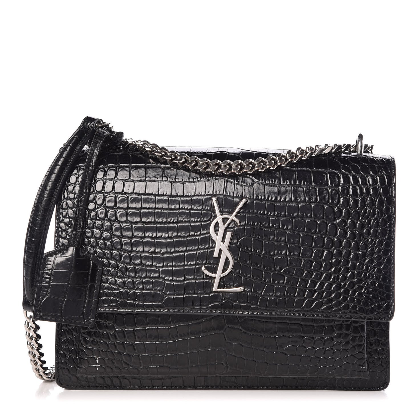 Calfskin Crocodile Embossed Medium Monogram Sunset Black