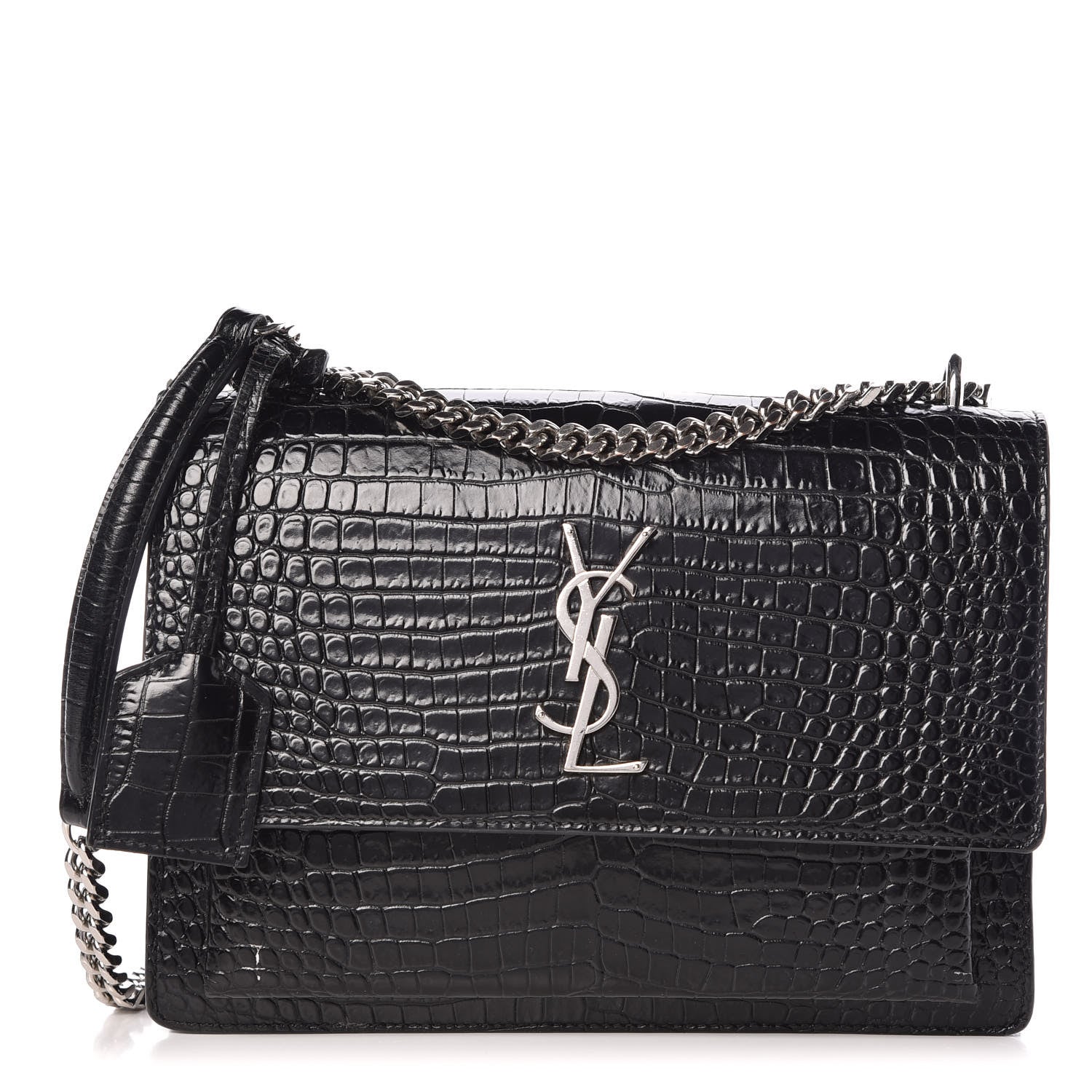 Saint Laurent Calfskin Crocodile Embossed Medium Monogram Sunset Black 1 of 11