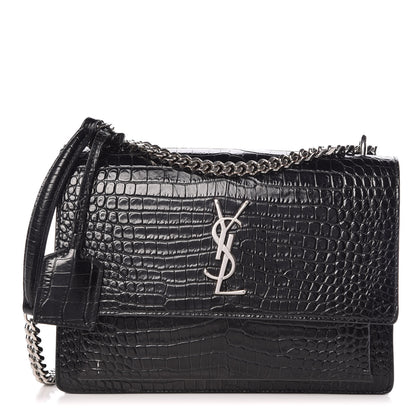 Saint Laurent Calfskin Crocodile Embossed Medium Monogram Sunset Black 1 of 11