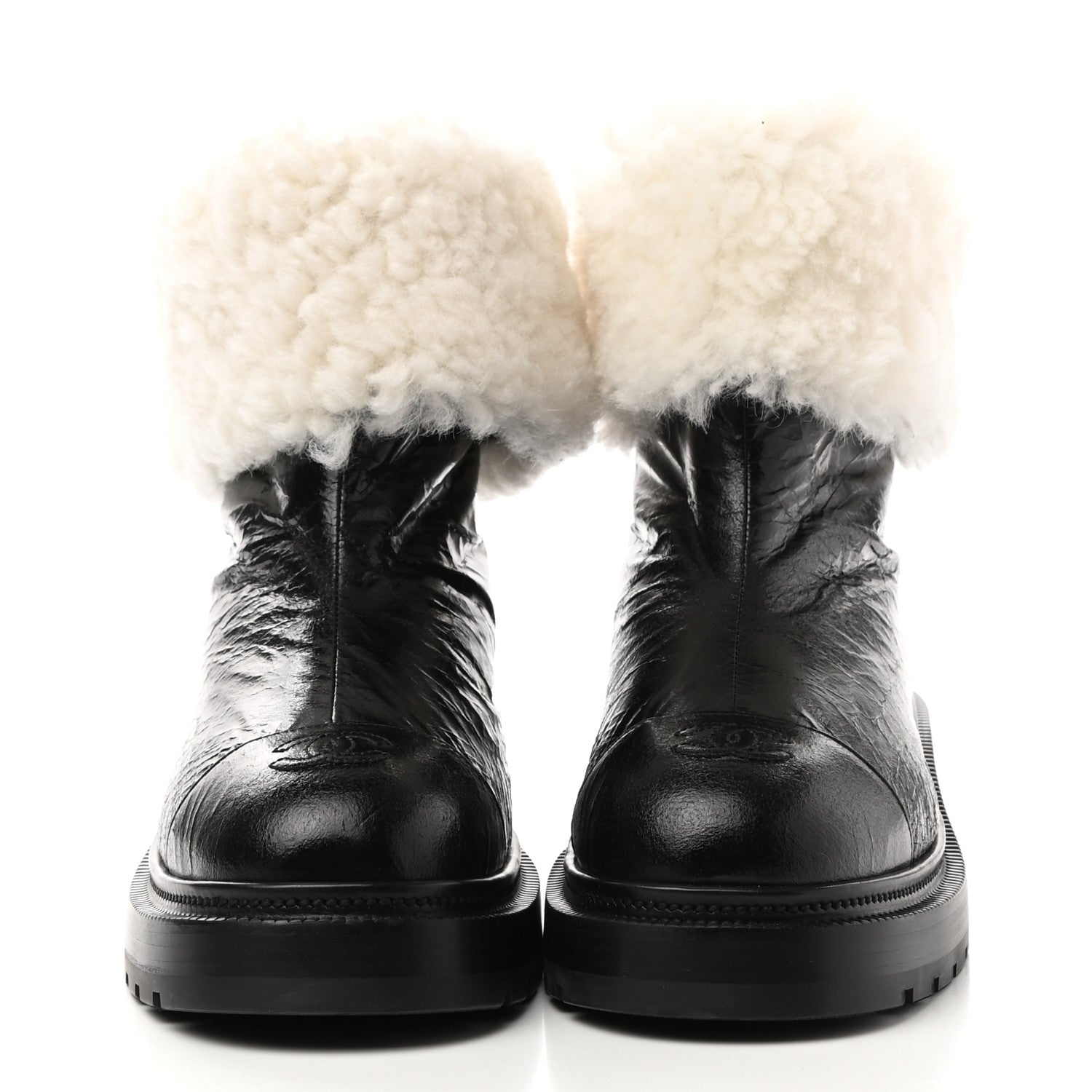 Chanel Lambskin Shearling Short Boots 38.5 Black 2 of 8