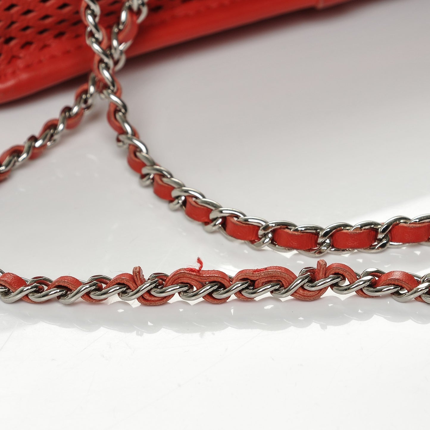 Perforated Calfskin Small Up In The Air Flap Red