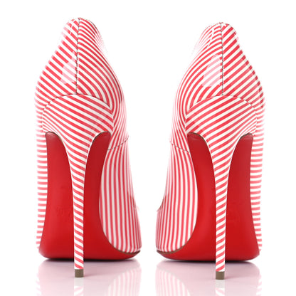 Christian Louboutin Patent Stripes Kate 120 Pumps 38 Smoothie White 5 of 8