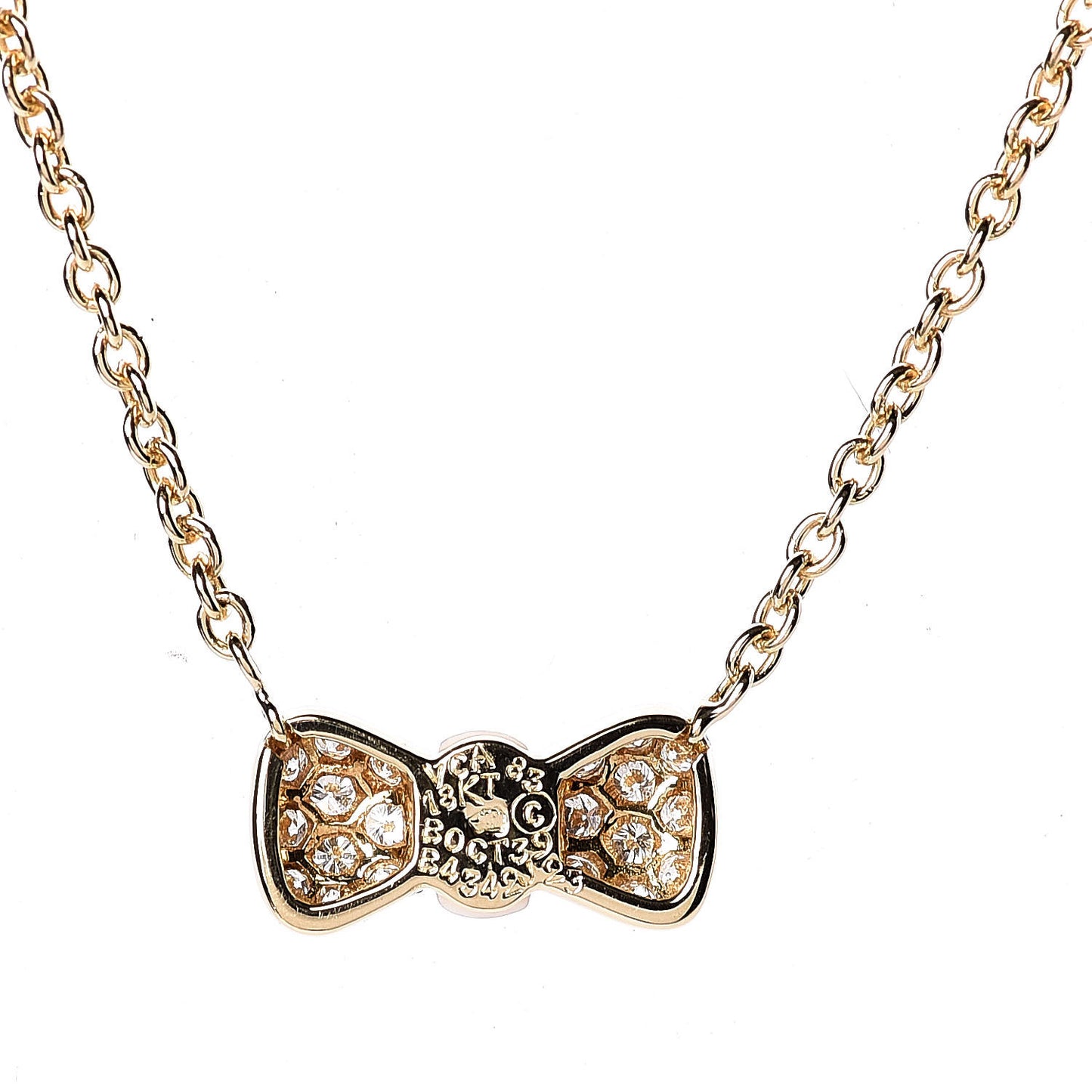 18K Yellow Gold Diamond White Coral Bow Necklace
