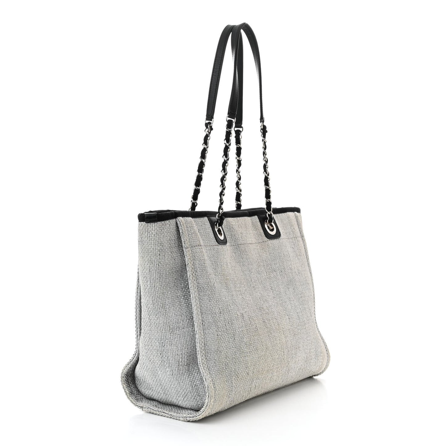 Woven Straw Raffia Small Deauville Tote Grey