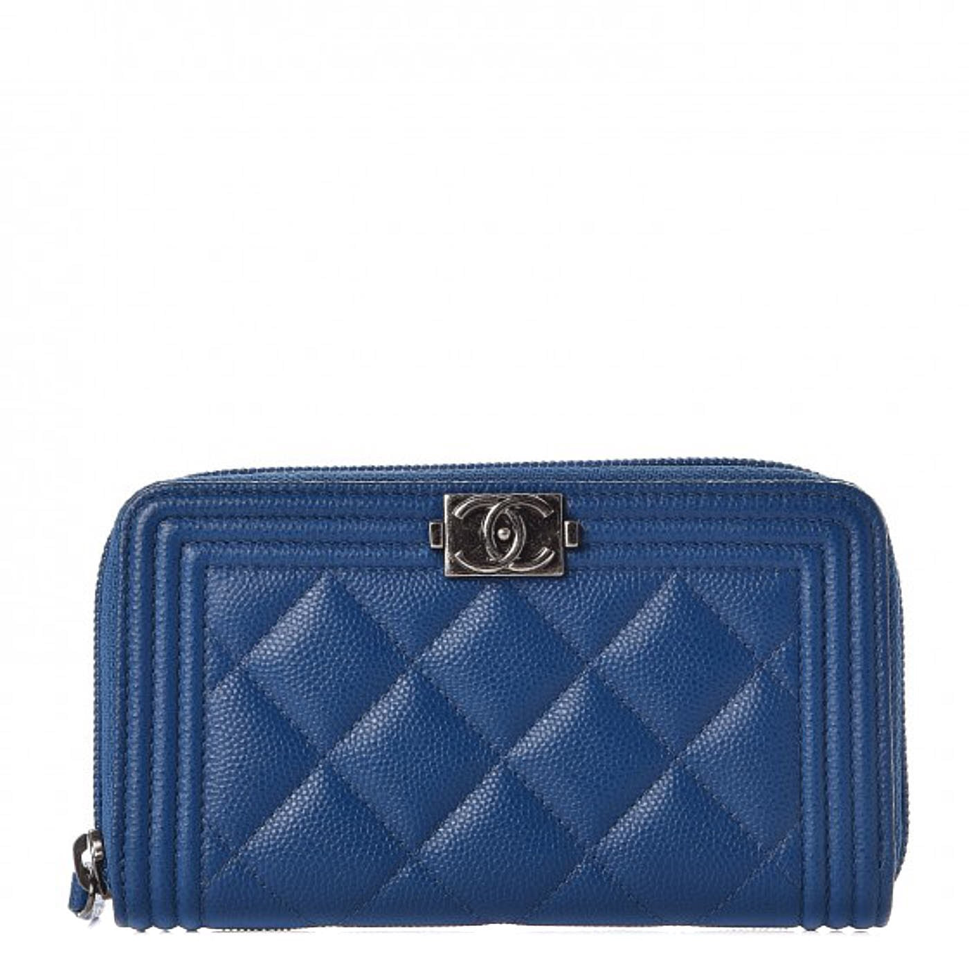 Caviar Quilted Boy Small Zip Around Wallet Blue