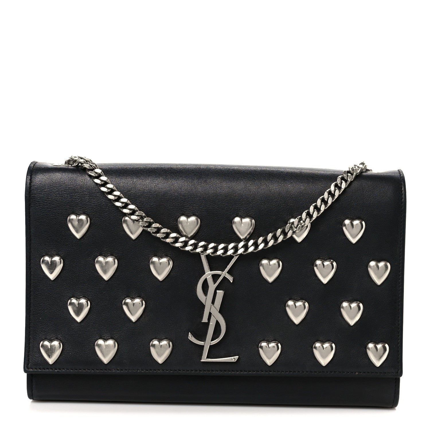 Saint Laurent Calfskin Heart Studded Medium Monogram Kate Satchel Black 1 of 11
