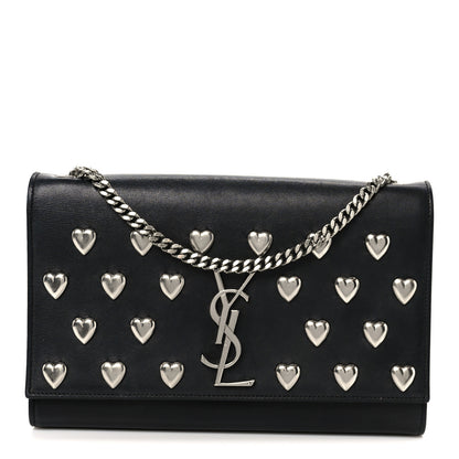 Saint Laurent Calfskin Heart Studded Medium Monogram Kate Satchel Black 1 of 11