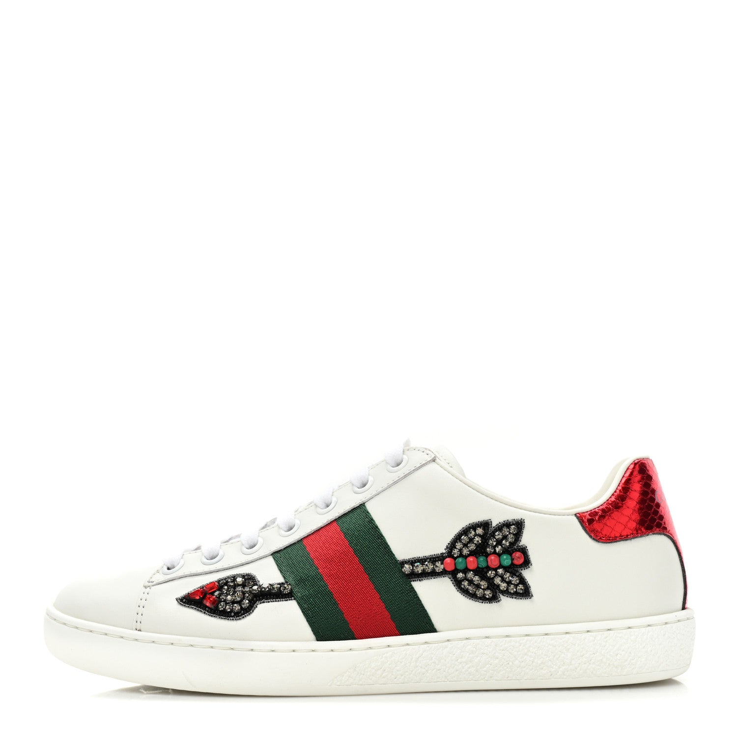 Gucci Calfskin Web Studded Womens Arrow Ace Sneakers 35.5 White 1 of 10