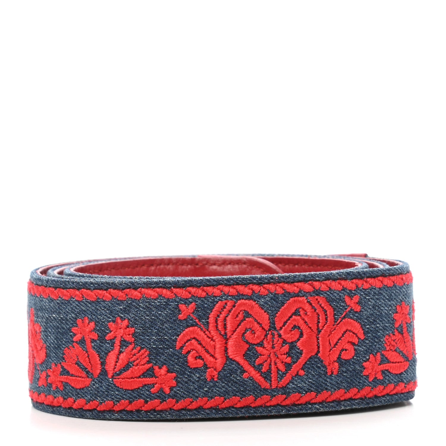 Miu Miu Denim Embroidered Strap Red 2 of 3