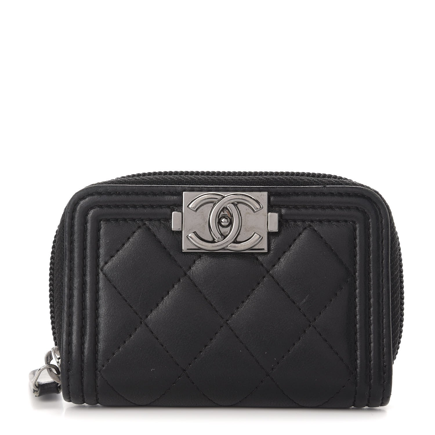 Chanel Lambskin Quilted Zip Around Boy Coin Purse Wallet Black 1 of 9