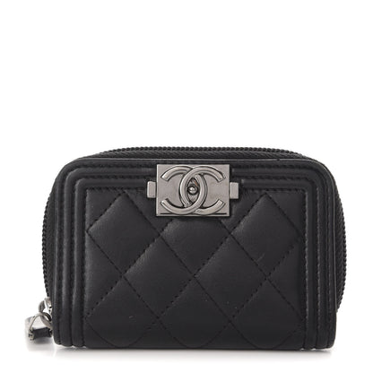 Chanel Lambskin Quilted Zip Around Boy Coin Purse Wallet Black 1 of 9