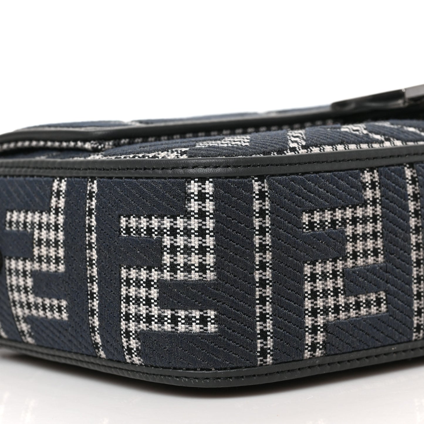 Wool Vitello King Houndstooth FF Embroidered Baguette Grigio Anthracite