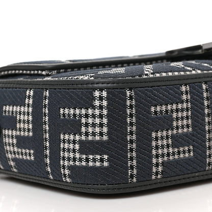 Fendi Wool Vitello King Houndstooth FF Embroidered Baguette Grigio Anthracite 7 of 8