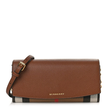 Burberry Derby Calfskin House Check Henley Wallet On Chain Tan 1 of 8