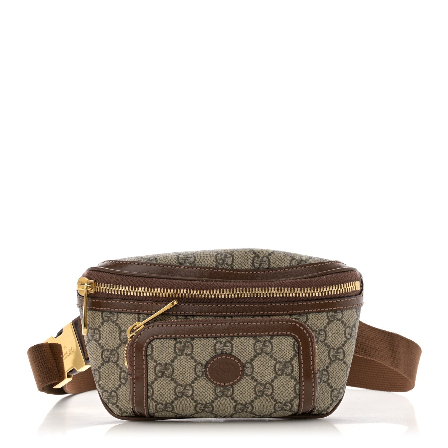 Gucci GG Supreme Monogram Textured Calfskin Retro Interlocking G Belt Bag Beige Ebony Brown Sugar 1 of 18