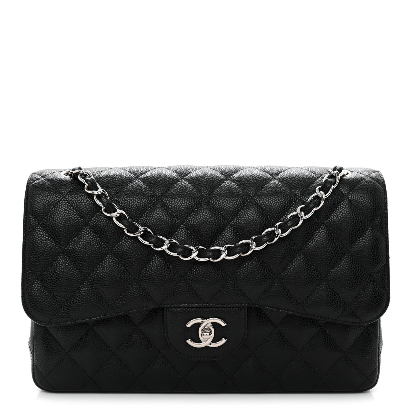 Caviar Quilted Jumbo Double Flap Black