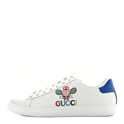 Gucci Calfskin Miro Soft Tennis Embroidered Womens Ace Sneakers 41 White Rio Blue 1 of 7