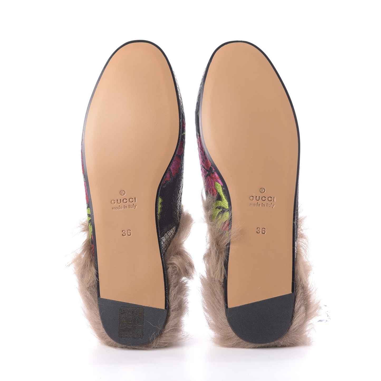 Brocade Fur Floral Womens Princetown Slippers 36 Black Anthracite