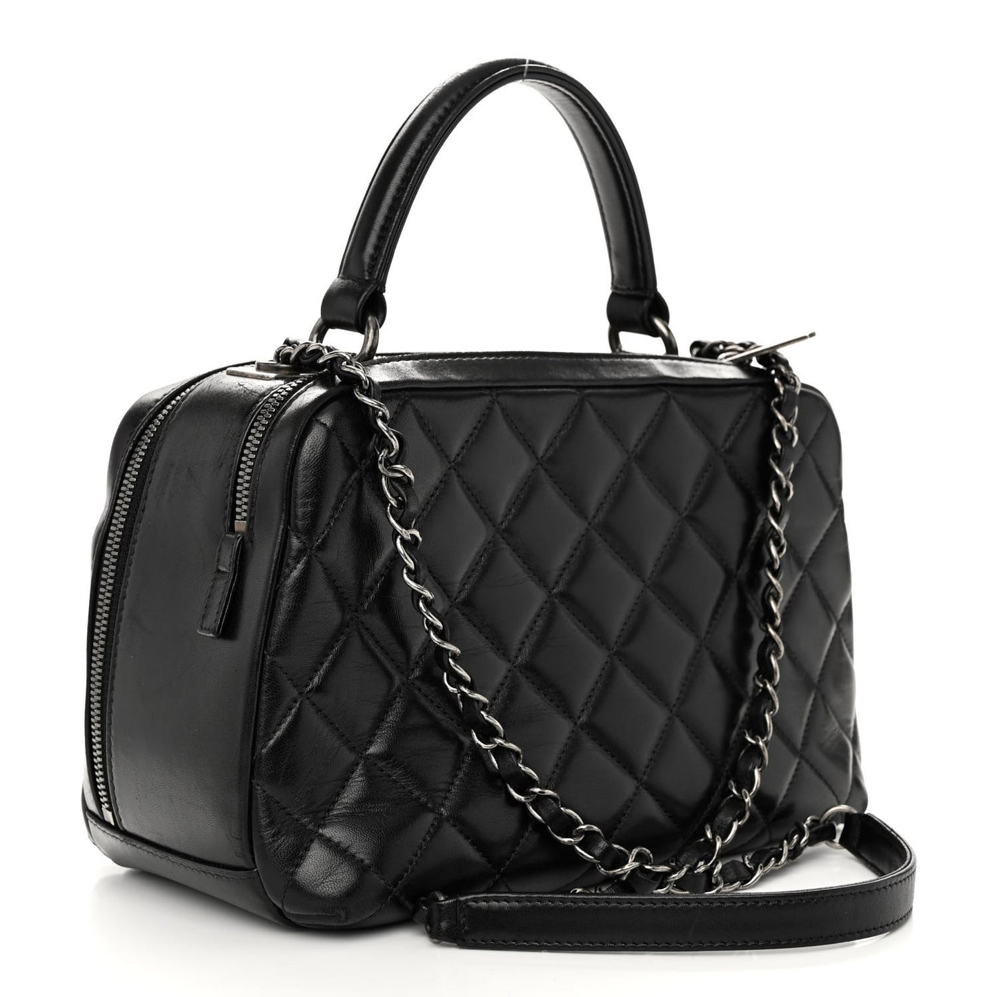 Lambskin Quilted Medium Trendy CC Bowling Bag Black