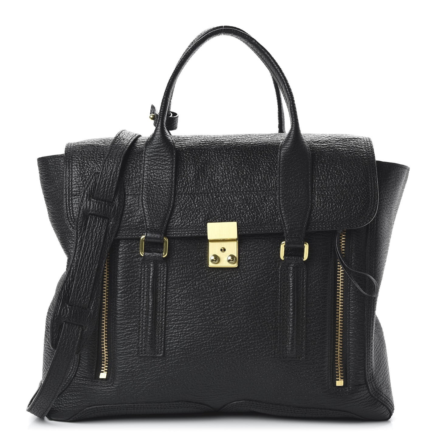 3.1 Textured Calfskin Large Pashli Satchel Black
