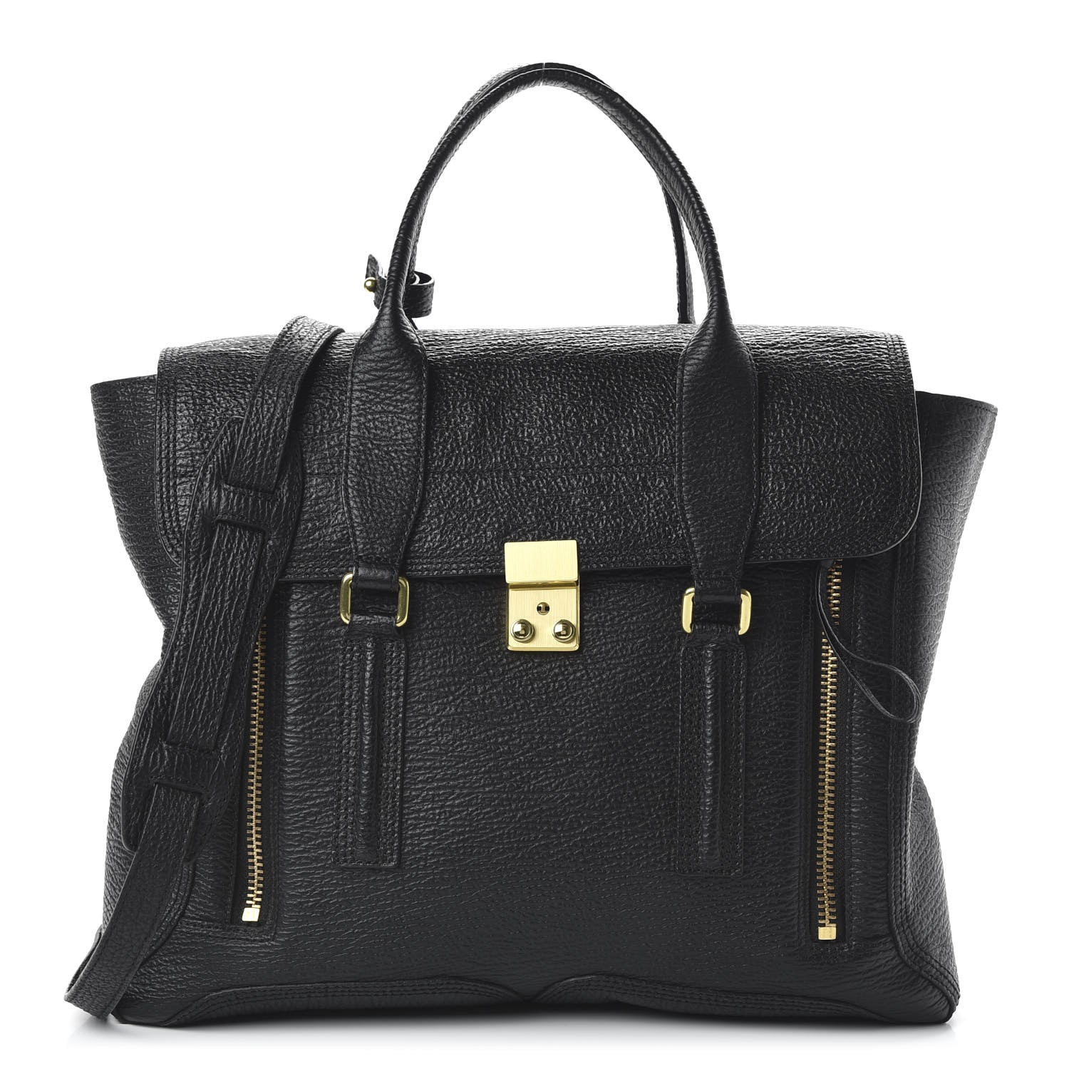 3.1 Phillip Lim 3.1 Textured Calfskin Large Pashli Satchel Black 1 of 10