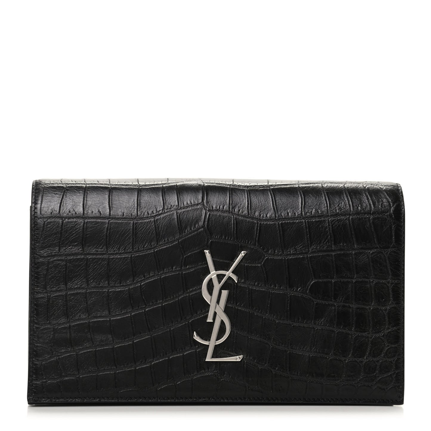Calfskin Crocodile Embossed Classic Kate Monogram Clutch Black