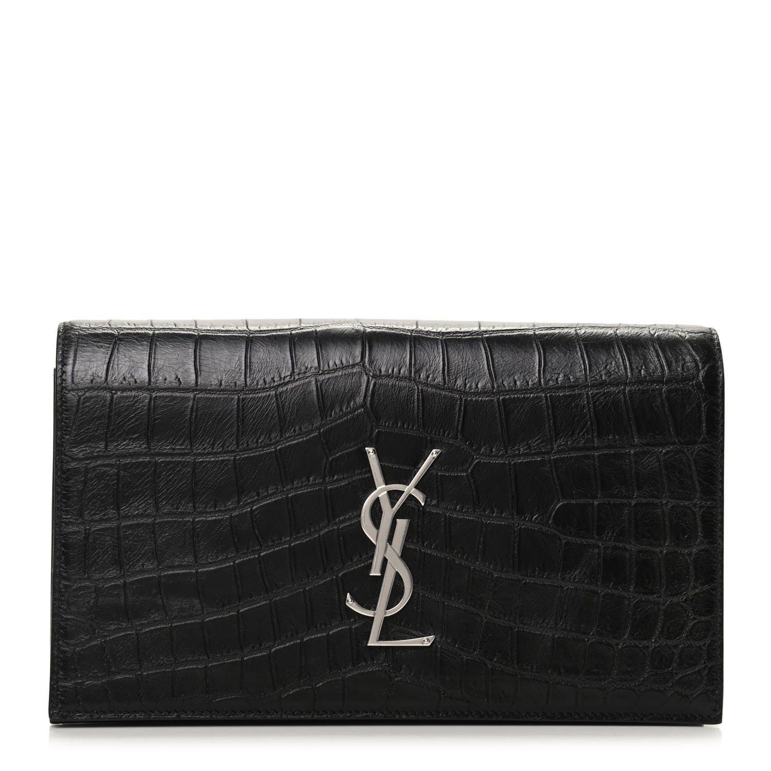 Saint Laurent Calfskin Crocodile Embossed Classic Kate Monogram Clutch Black 1 of 8