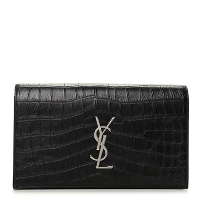 Saint Laurent Calfskin Crocodile Embossed Classic Kate Monogram Clutch Black 1 of 8