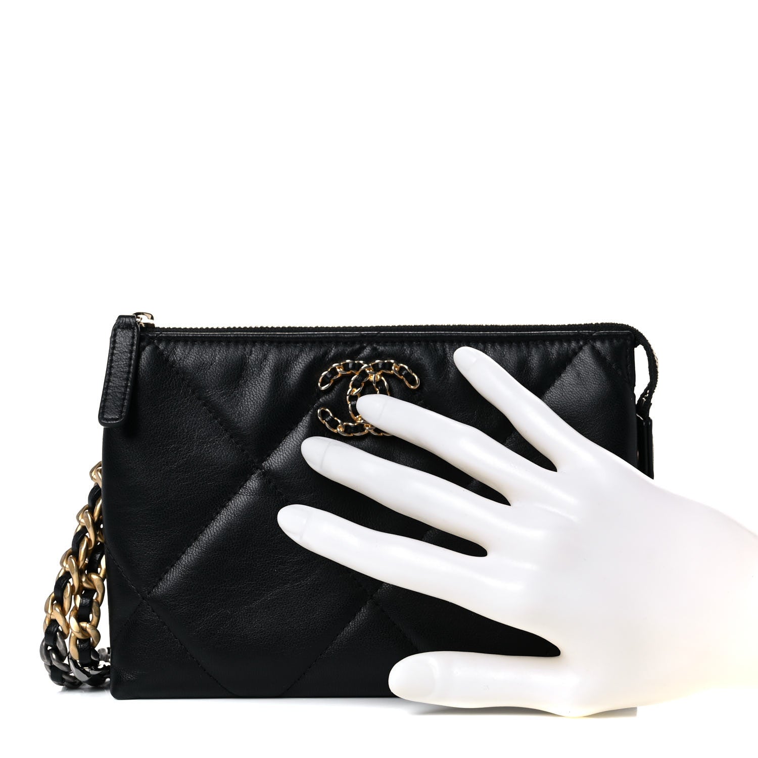 Chanel Shiny Goatskin Quilted Small Chanel 19 Pouch With Handle Black 2 of 14