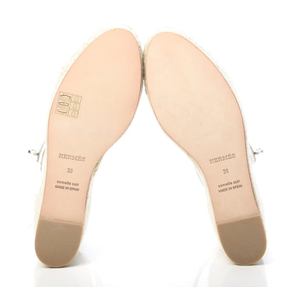 Hermes Calfskin Tivoli Espadrille Wedge Sandals 38 White 5 of 7