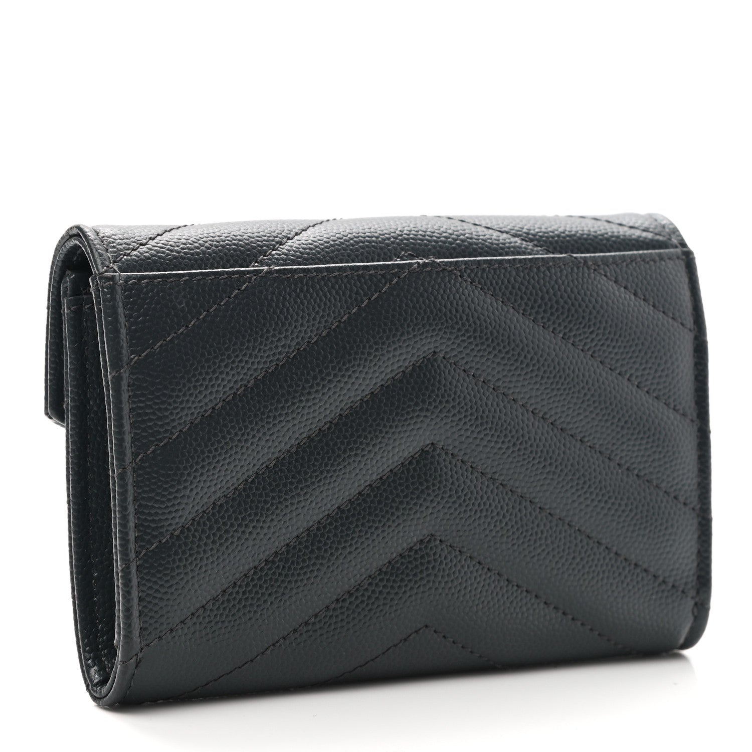 Saint Laurent Grain De Poudre Matelasse Chevron Small Monogram Envelope Wallet Dark Smog 3 of 8