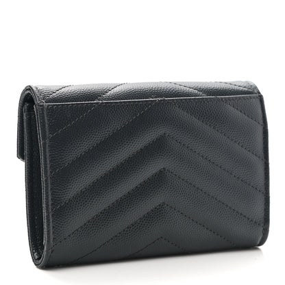 Saint Laurent Grain De Poudre Matelasse Chevron Small Monogram Envelope Wallet Dark Smog 3 of 8