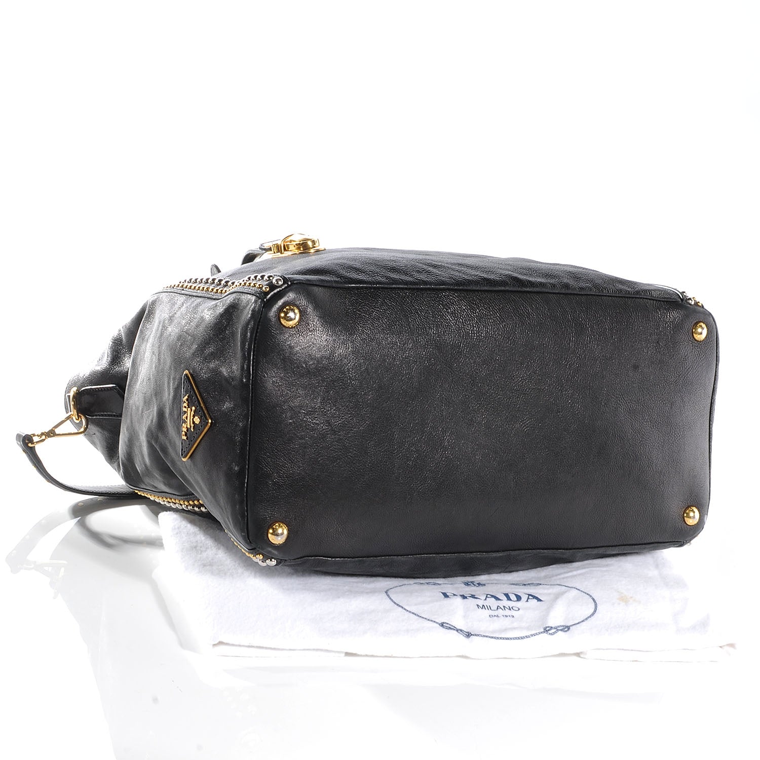 Prada Glace Calf Studded Tote Nero Black 4 of 8