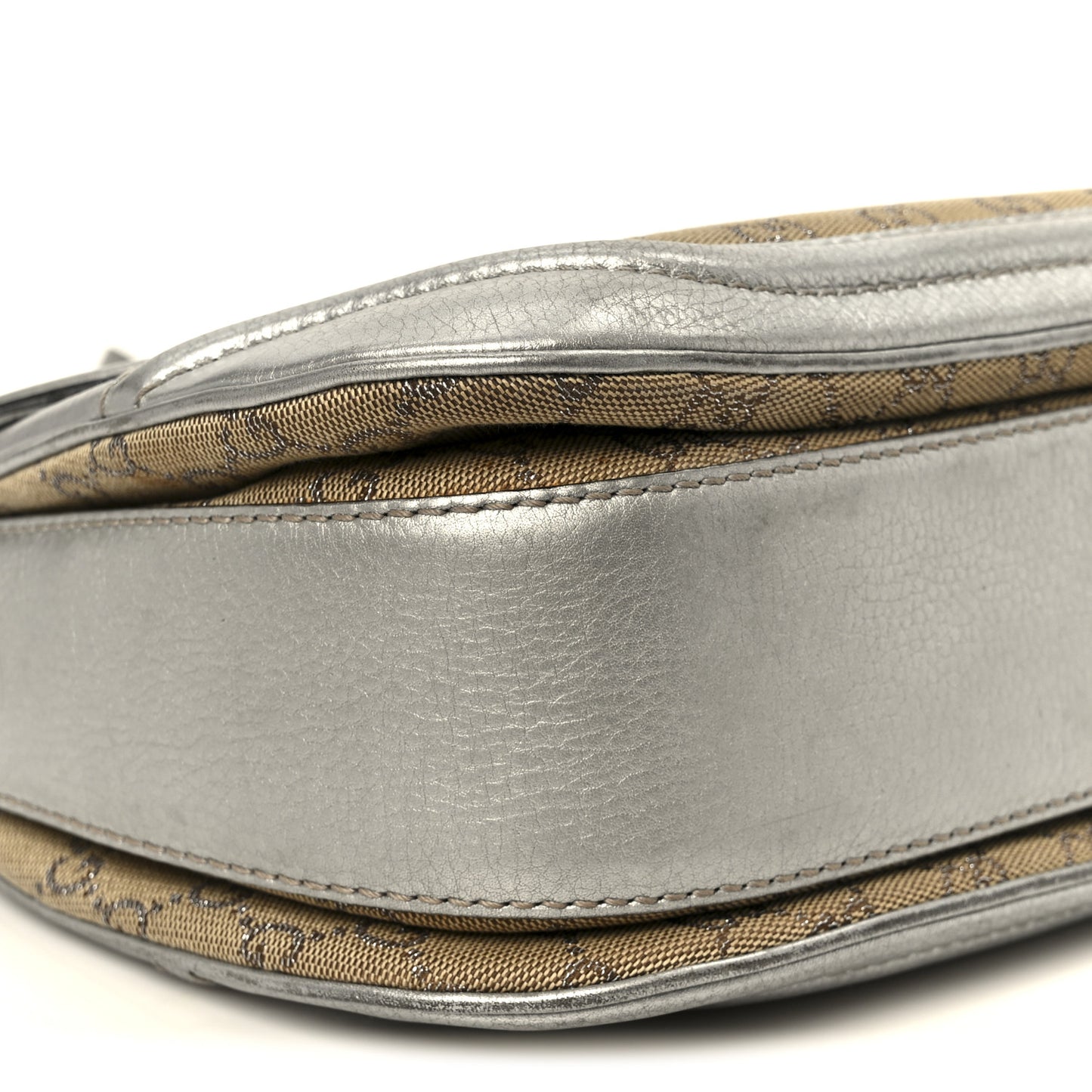 Monogram Metallic Calfskin Medium New Bamboo Top Handle Bag Silver Beige