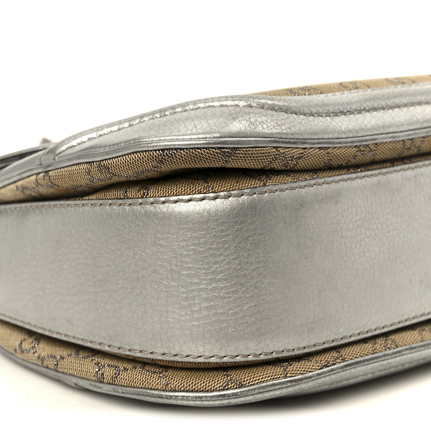 Gucci Monogram Metallic Calfskin Medium New Bamboo Top Handle Bag Silver Beige 10 of 11