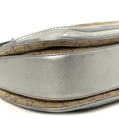 Gucci Monogram Metallic Calfskin Medium New Bamboo Top Handle Bag Silver Beige 10 of 11