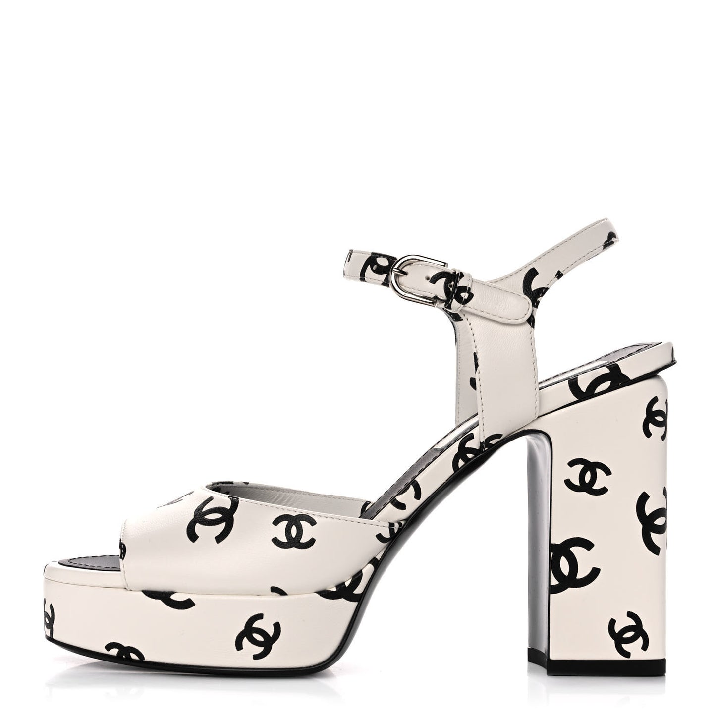 Printed Lambskin Coco Beach Platform Sandals 37 White Black