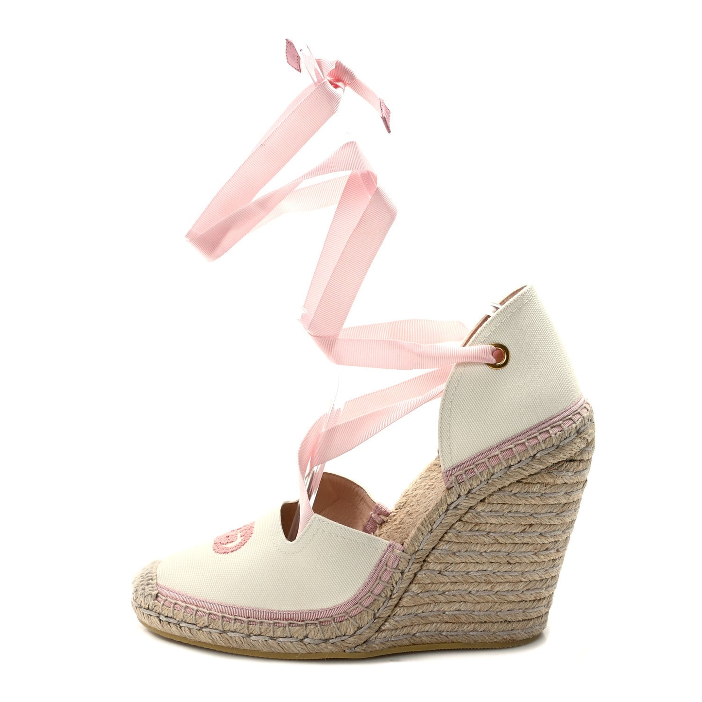 Canvas Grossgrain Embroidered Judit Ankle Wrap Platform 35/120mm Espadrille Wedges 40 White Shell