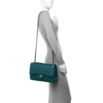 Chanel Caviar Quilted Jumbo Double Flap Green 2 of 10