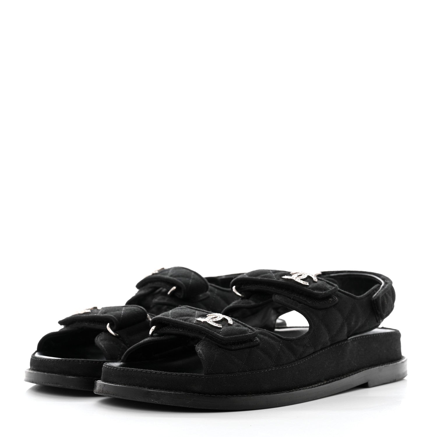 Chanel Mixed Fibers Velcro Dad Sandals 38 Black 3 of 8